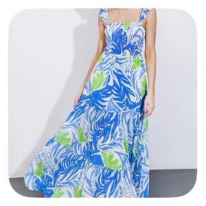 Flying Tomato “On the Bright Side” Maxi Dress ~ vibrant blue and green pattern